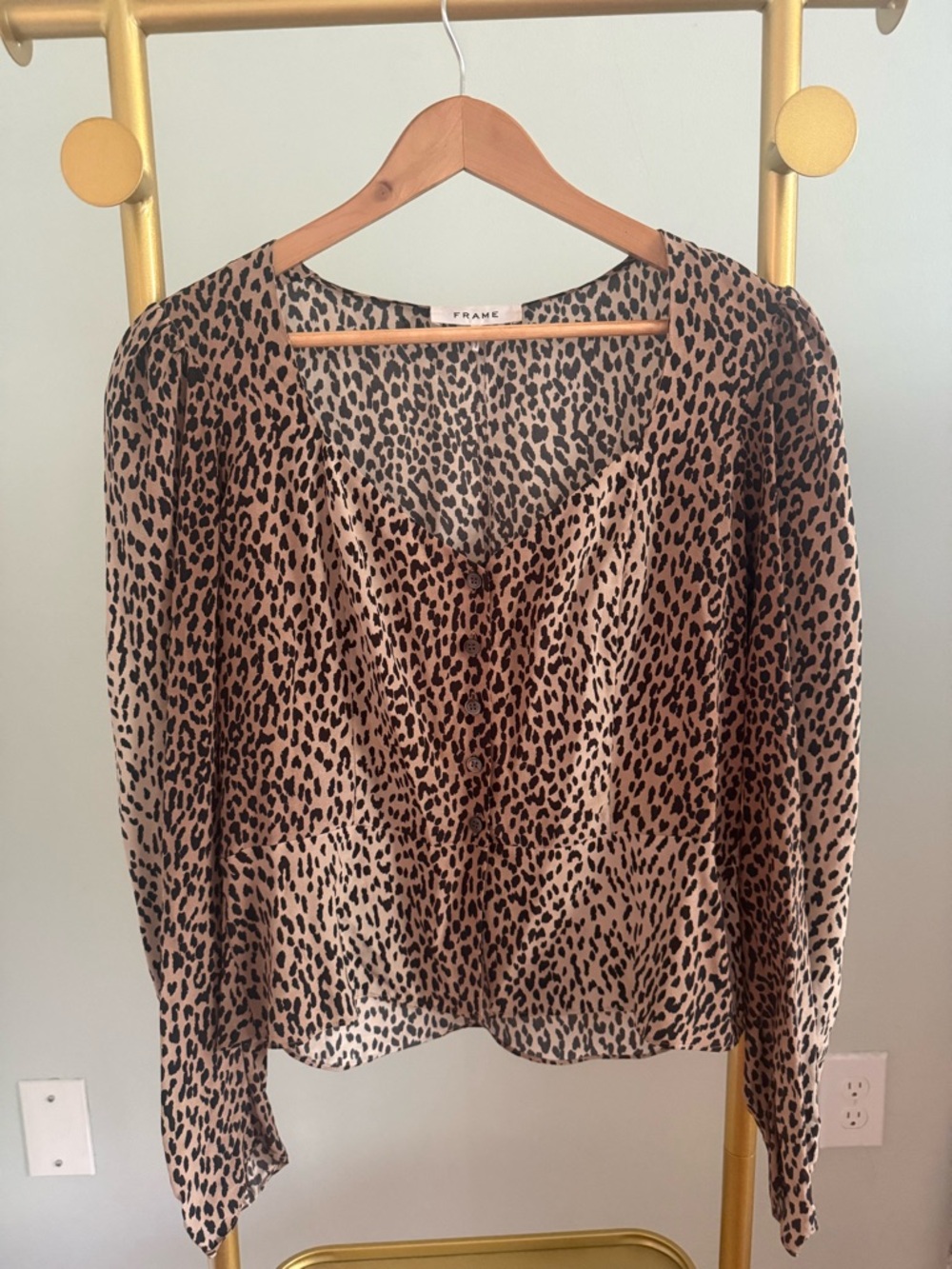 FRAME Leopard Print Silk Peplum Blouse – Size M